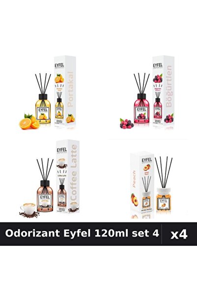 Eyfel Set 4 Odorizant Cameră Betisoare 120ml - Portocală, Cafea, Fructe Pădur...