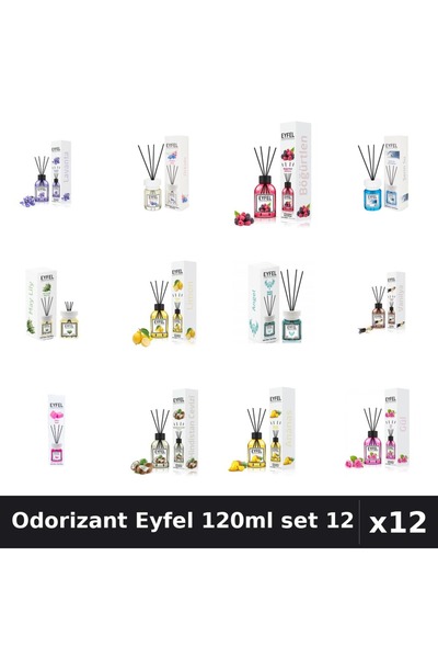 Eyfel Set 12 Odorizant Camera Betisoare 120ml - 12 Arome Asortate, Parfum Intens