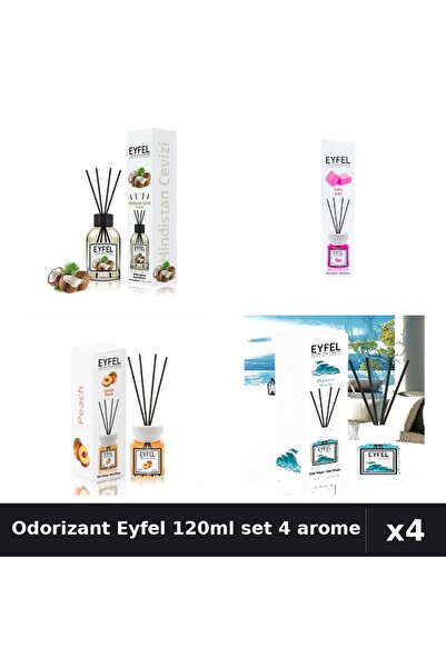 Eyfel Set 4 Odorizant Camera Betisoare 120ml - Nuca Cocos, Bubble Gum, Piersi...