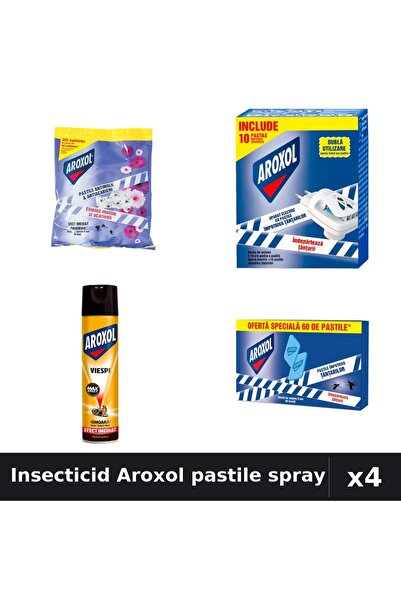 Aroxol Set 4 Insecticid - Pastile 20/60 bucati, Spray 400ml - Protectie Gandaci