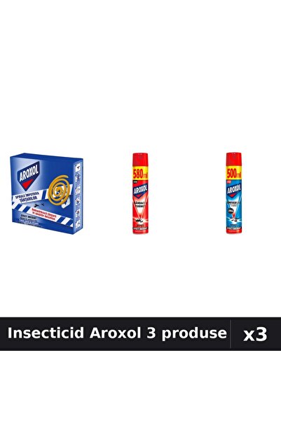 Aroxol Set 3 Spray Insecticid 1080ml + Pastile Anti-Insecte - Protecție Efici...