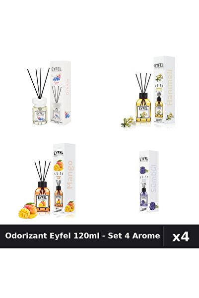 Eyfel Set 4 Odorizant Cameră cu Betișoare 120ml - Orhidee, Mango, Zambile, Mâ...