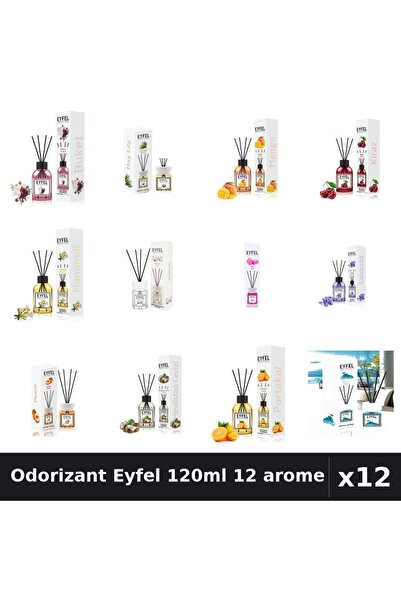 Eyfel Set 12 Odorizant Camera Betișoare 120ml - 12 Arome Asortate Parfum Intens