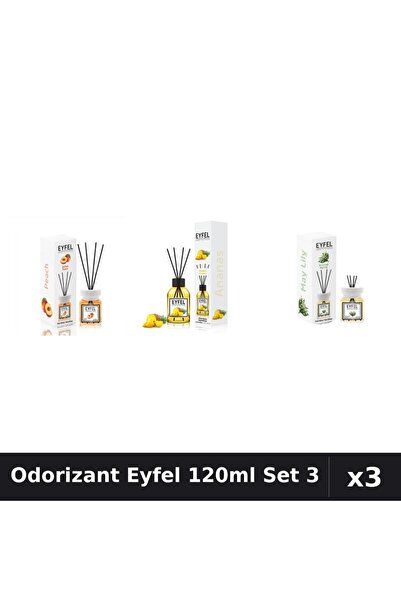 Eyfel Set 3 Odorizant Camera Betisoare 120ml - Piersică, Ananas, Lacramioare