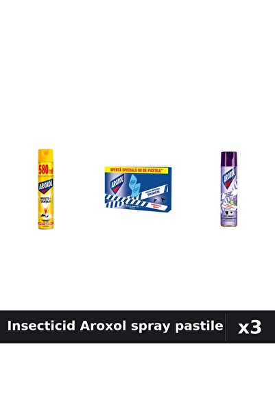 Aroxol Set 3 Spray Insecticid 580ml, 250ml + Pastile Anti-Insecte 60buc