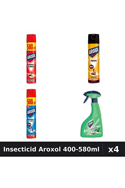 Aroxol Set 4 Spray Insecticid 400ml, 500ml, 580ml - Anti Gândaci, Țânțari, Muste