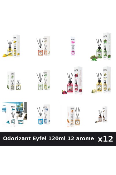 Eyfel Set 12 Odorizante Camera cu Betișoare 120ml - 12 Arome Asortate Parfum