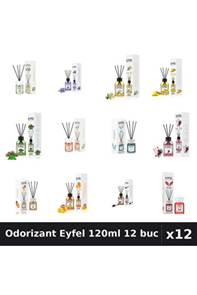 Eyfel Set 12 Odorizant Cameră Betișoare 120ml - 12 Arome Asortate, Parfum Intens