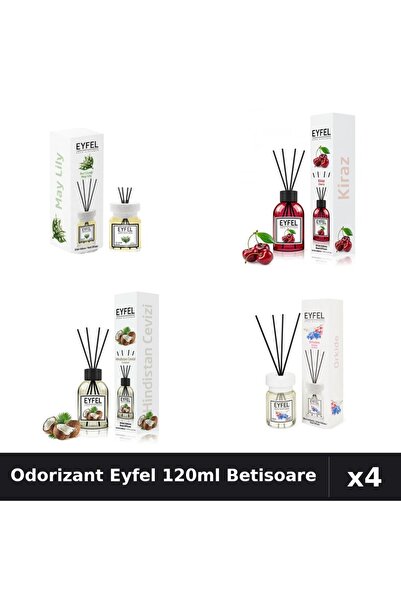 Eyfel Set 4 Odorizant Camera Betisoare 120ml - Lacramioare, Cirese, Nuca Coco...