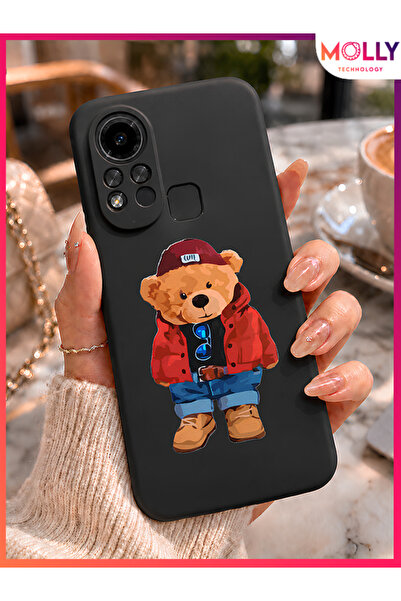 Molly İNFİNİX HOT 11S İçin Siyah Teddy Bear Desenli Silikon Kılıf