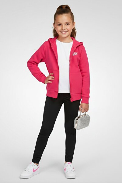Nike Kids Girl Embroidered Logo Full Zip Outdoor Hoodie, Pink