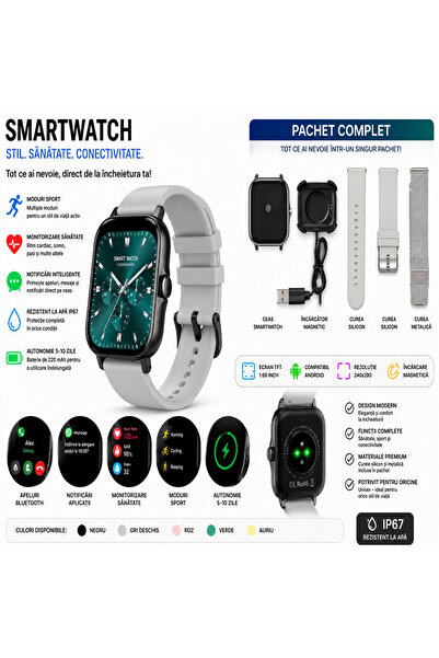 Spovan Smartwach-fitness Y13 , Premium , Apel Bluetooth, Ecran 1.69", Notific...