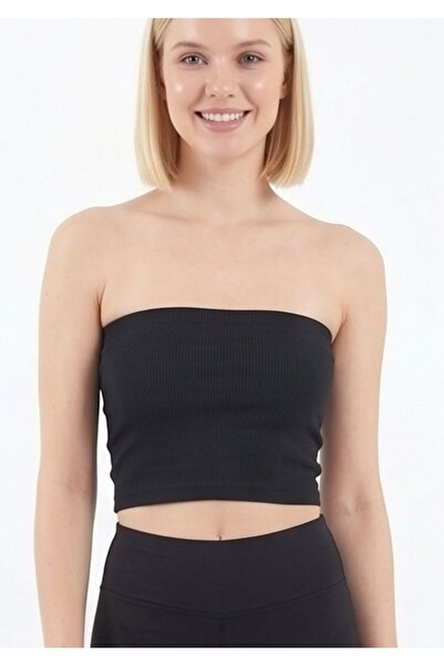 COUPEST Women's Black Ribbed Strapless Crop Bustier Casual