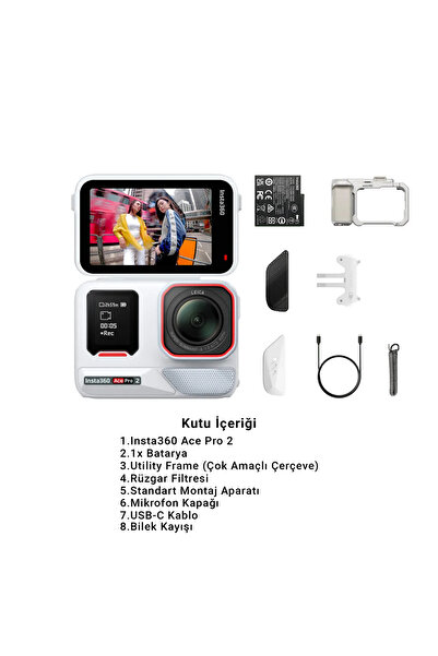 Insta360 Ace Pro 2 Xplorer Bundle 8K Aksiyon Kamera Beyaz Tek Batarya Deklanş...
