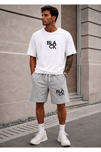 FAEL LİFE Unisex Wide Cut T-Shirt and Shorts Black Print Set