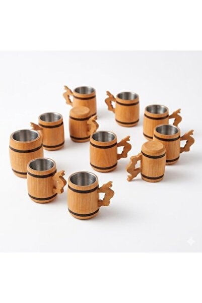 OEM Set of 10 Wooden Glasses with Stainless Steel Interior and Handle, 45 ml,...