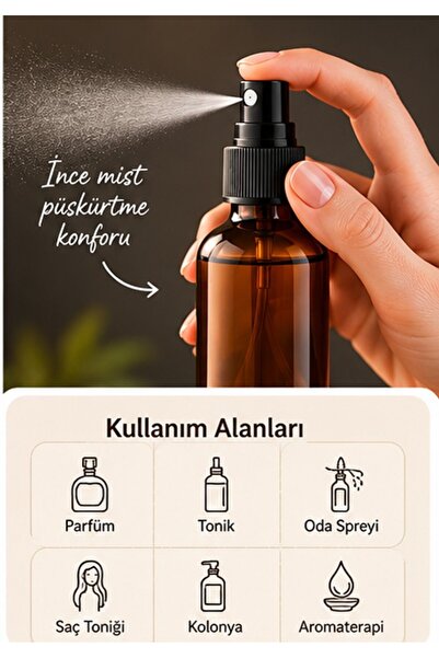 Kozpak 2 Adet 100 ml Amber Cam Şişe Siyah Sprey Başlıklı