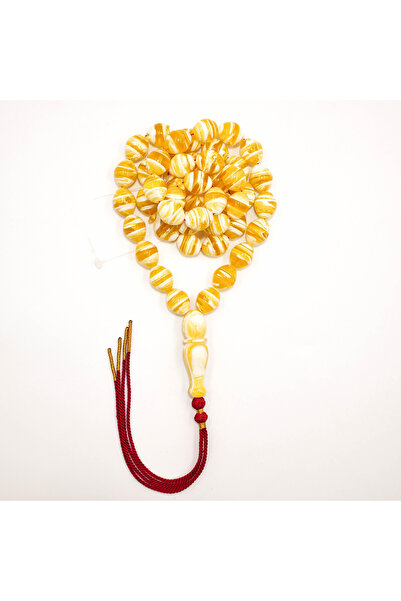 Generic Luxury Amber Imitation Mastic Rosary 66 Beads, Yellow White Striped T...
