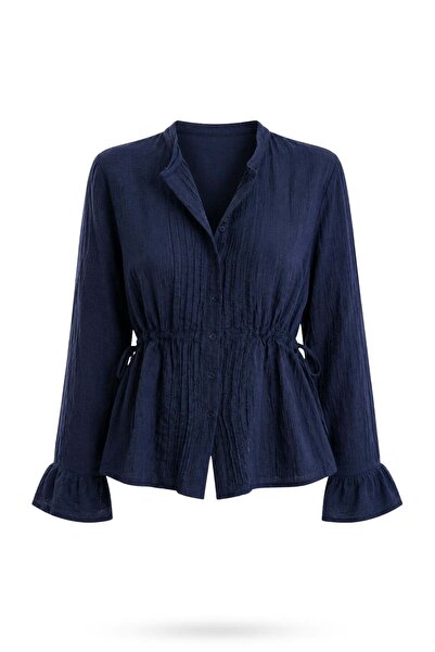 5in1Canpolat Navy Blue Lace Detailed Shirt