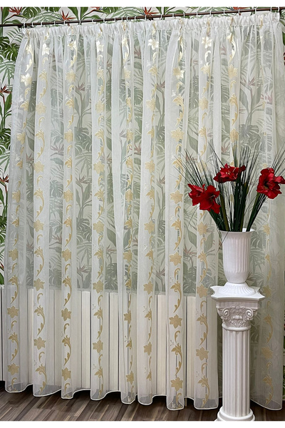 Liz Line Mechanically embroidered curtain, white color, from the "Roses and P...