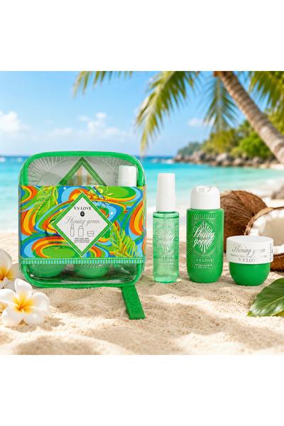 V.V LOVE Shining Green Set Cadou Îngrijire Corp 4 Piese cu Geantă Travel, Spr...