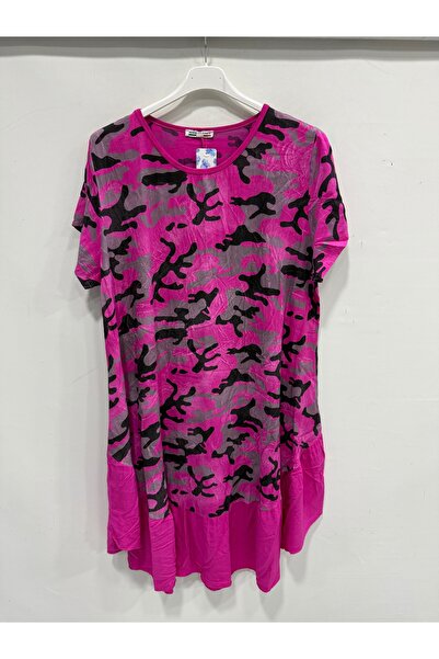 della moor Fuchsia Italian Camouflage Pattern Short Sleeve Midi Length Viscos...
