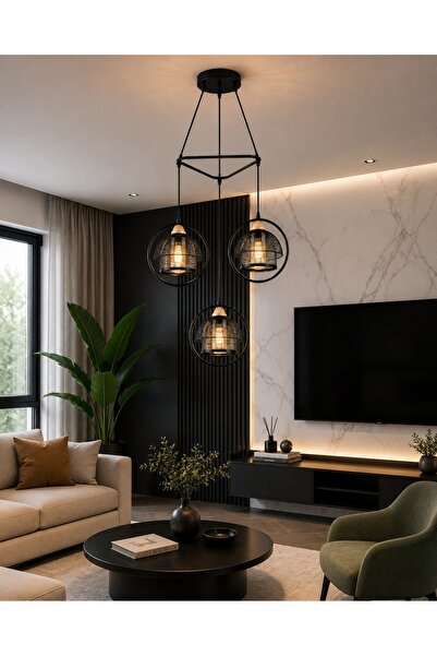 N.zone Modern Geometric Three-Head Chandelier with Warm Lighting and Luxuriou...