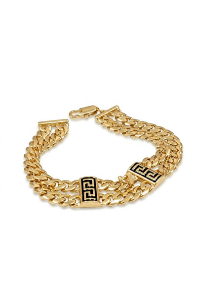 Generic Gold-Tone Double Layer Chain Bracelet for Women, Greek Key Pattern Li...