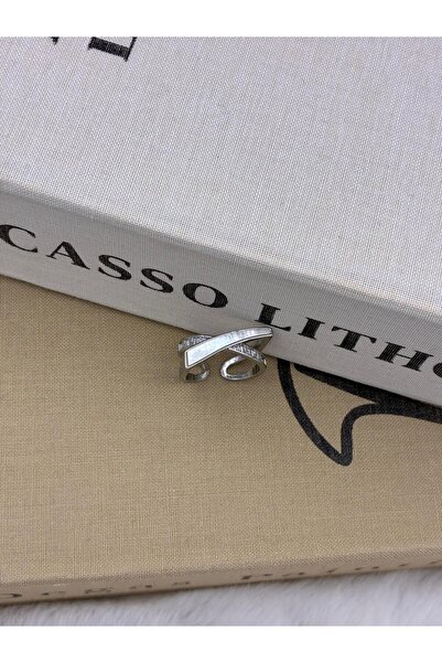 Hedef Bijuteri Silver Color White Pearlescent Asymmetric Adjustable Minimal B...