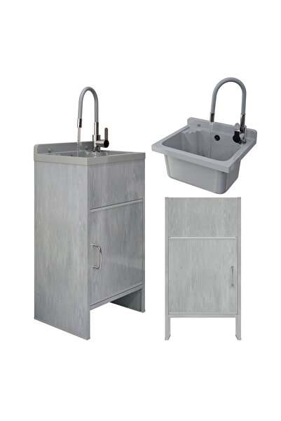 Granitan Set Chiuveta Loma Gri cu Baterie Grada si Dulap Tehnic PVC, pentru g...