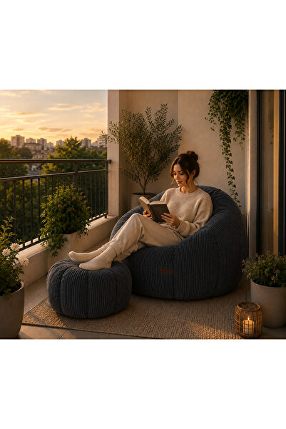 puffiber Balkon Takımı Büyük Puf Koltuk ve Ayak Pufu Seti – Bahçe, Teras ve O...