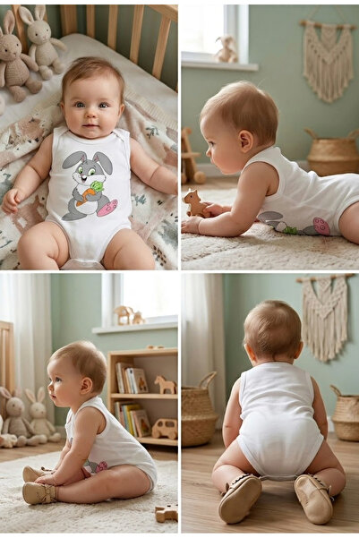 meyastore Baby Badi Snap Fastener Sleeveless Rabbit Print
