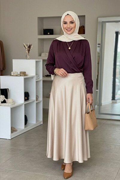 ZEROGAPRİSE Women's Elastic Waist Satin Skirt