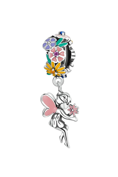DANGLE Floral Fairy Girl Dangle Silver Charm