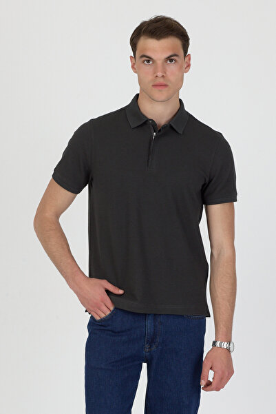 ENQUE Polo Collar Zippered Short Sleeve T-Shirt