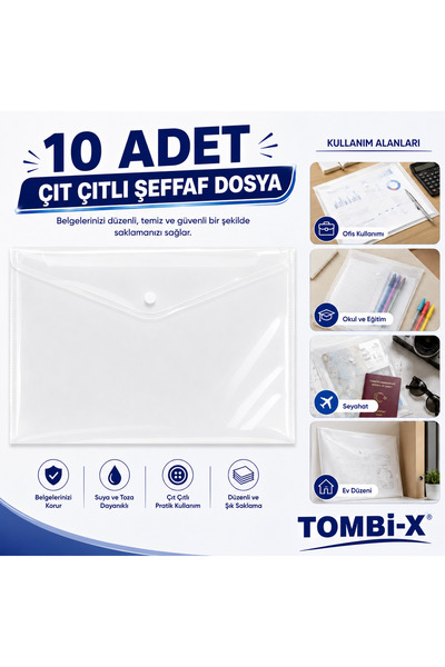 TOMBİ-X 10 komada A4 kopča za zaključavanje, providna torba za pohranu dokume...