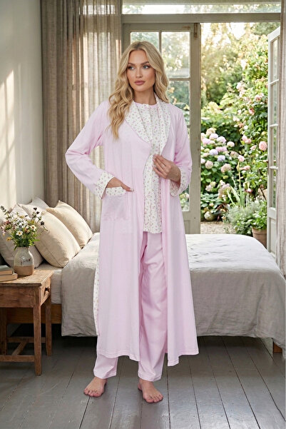 Lohussa New Season Pink Shawl Collar Patterned Buttoned Design 100% Cotton Lo...