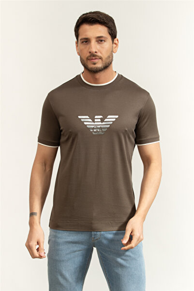 Emporio Armani Erkek Kısa Kol Pamuklu Regular Fit Haki T-Shirt