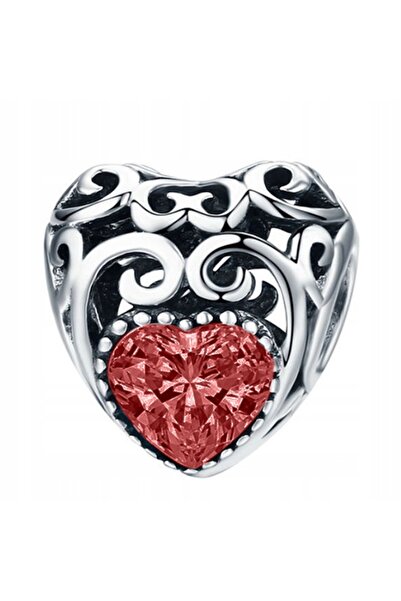 Larezo Charm, Model Inimă Cu Diamant Roșu, Inimă, Dimensiune 11x11mm, Culoare...