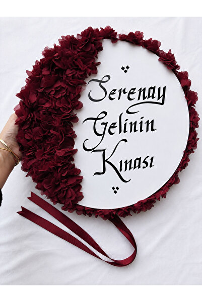 ELYNA Bordo Gelin Defi, Çiçekli 32 cm, Kına Düğün Sünnet Düğünü Tefi