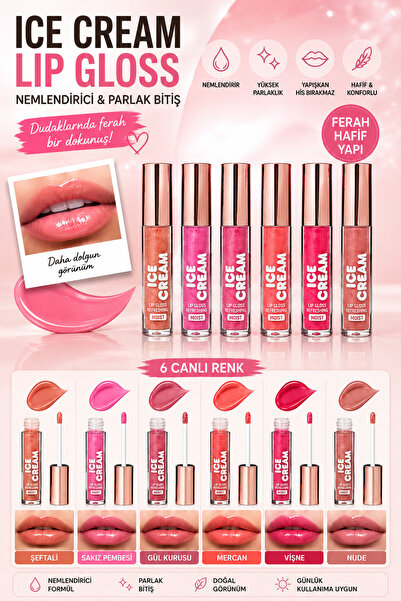 SETBEAUTY Simli Renkli Dudak Parlatıcı - 6'lı Ice Cream Lıp Gloss