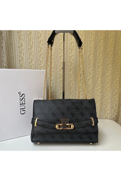Guess Luxe Printed Buckle Chain-Strap Shoulder Bag with Flap and Underarm Str...