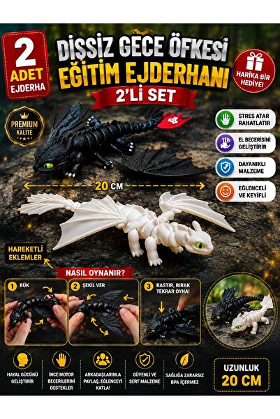 ümit toys Dişsiz ve Işığın Öfkesi Ejderha 2’li Set 20 cm – Hareketli Eklemli ...