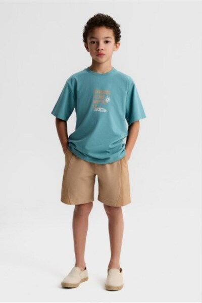 nk kids Nk boy's beige elastic waist lace-up cotton shorts 4-8 years camel