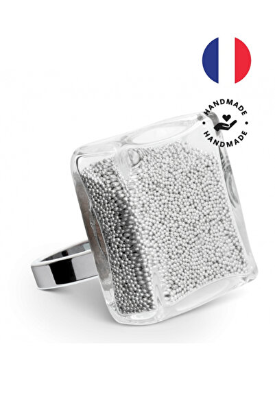 Pylones Carre Giga Billies Silver Glass Ring
