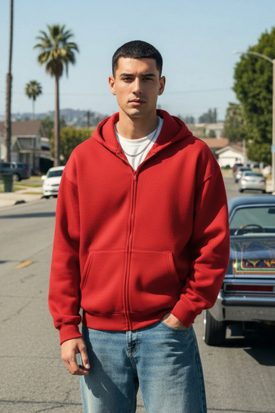 Runades 3 Thread Men's Zippered Hooded Sweatshirt Cardigan