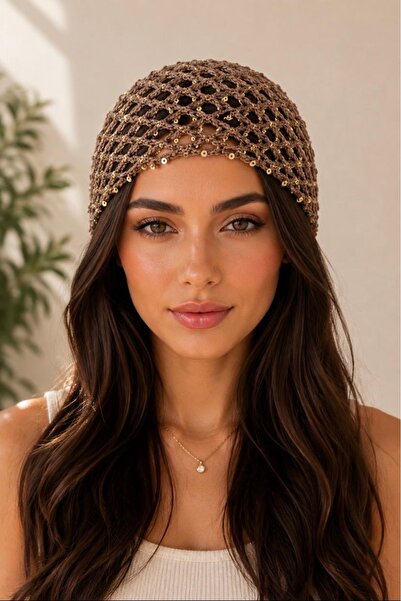 pinkchıld Mesh Knitted Bandana-Black Color Stylish Bohemian Summer Beanie