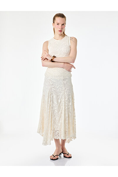 Koton Asimetrik Kesim Midi Boy Dantelli Etek