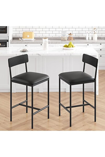 Garvee Set of 2 Bar Stools, Counter-High Padded Bar Stools with Backrest and ...