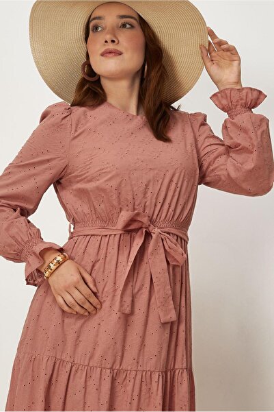 Alvina Belted Cotton Embroidered Dress 46685